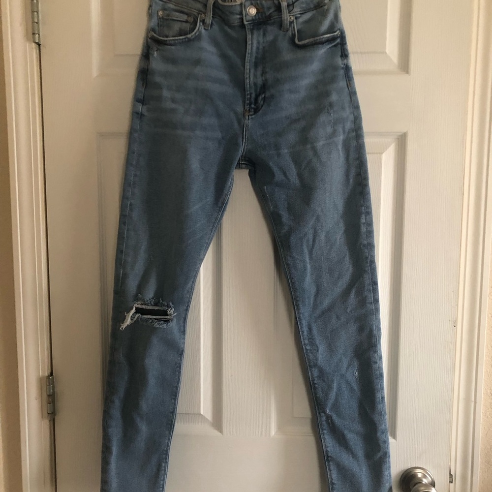 Zara Light Blue Skinny Jeans with Knee Rip